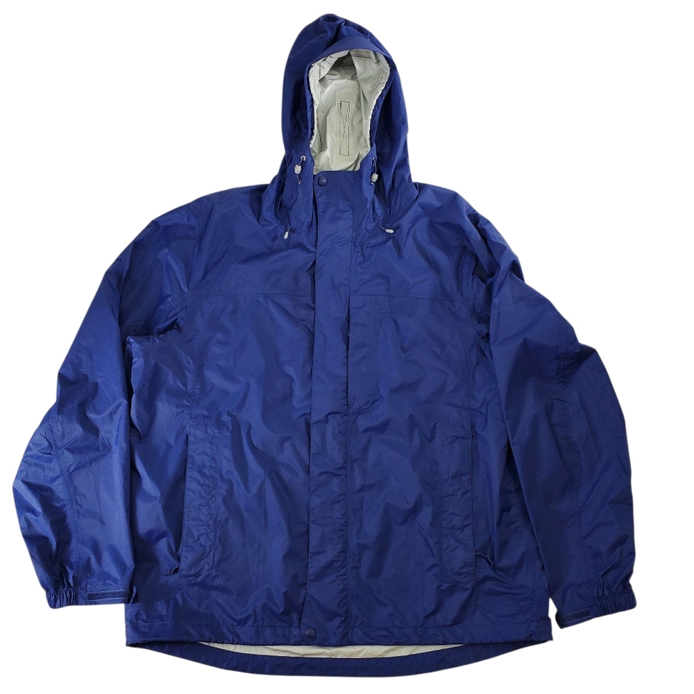 LL Bean Jacket Mens L Blue Waterproof Windbreaker Lightweight Light Navy Blue